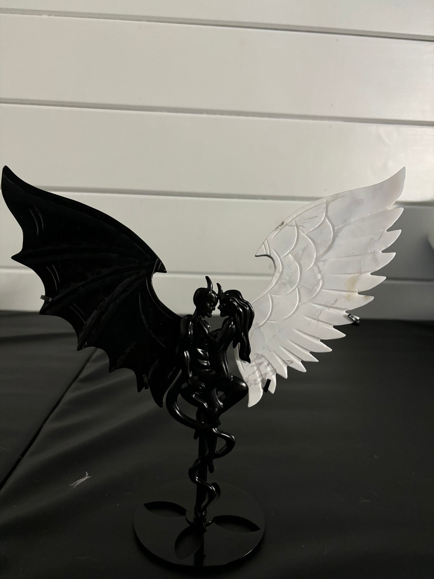 11” devil angel wings black onyx and howlite crystal wings