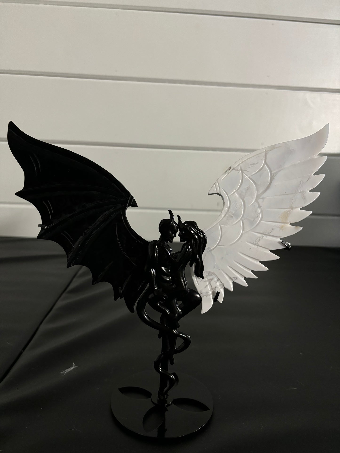 11” devil angel wings black onyx and howlite crystal wings