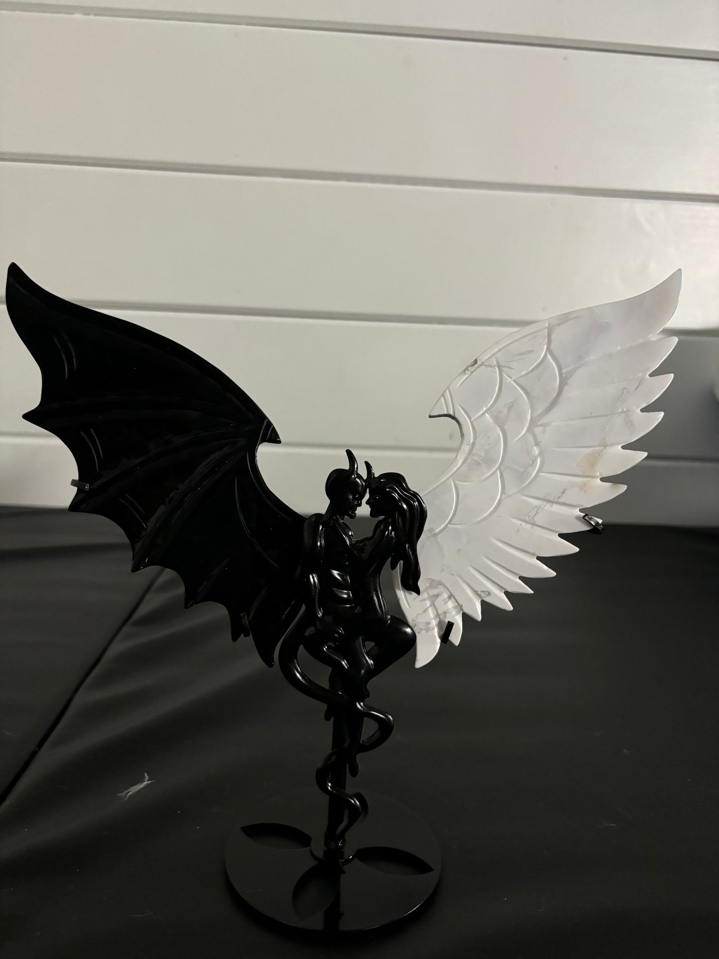 11” devil angel wings black onyx and howlite crystal wings