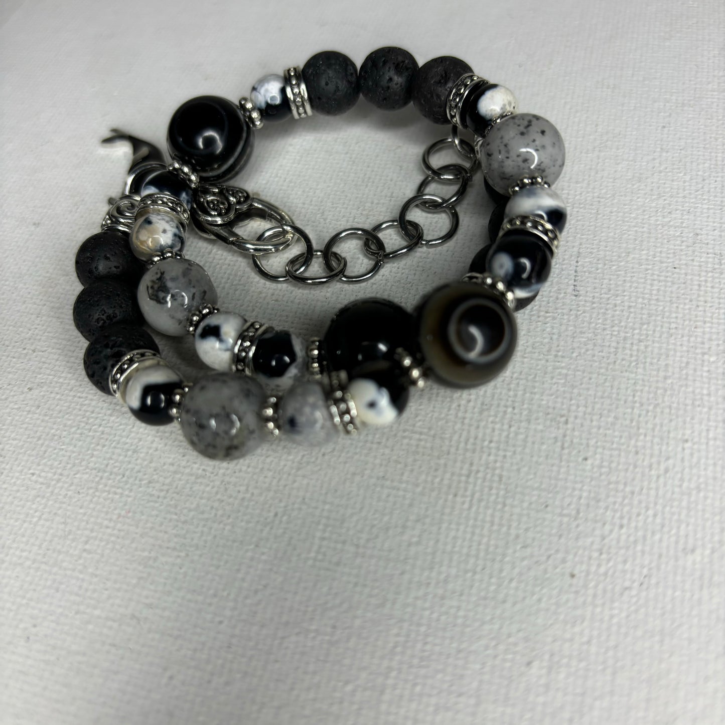 Orca Agate, Black Eye Agate Biotite Quartz Double Wire Wrap Bracelet!!