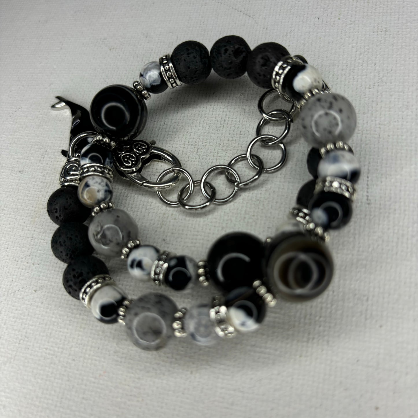 Orca Agate, Black Eye Agate Biotite Quartz Double Wire Wrap Bracelet!!