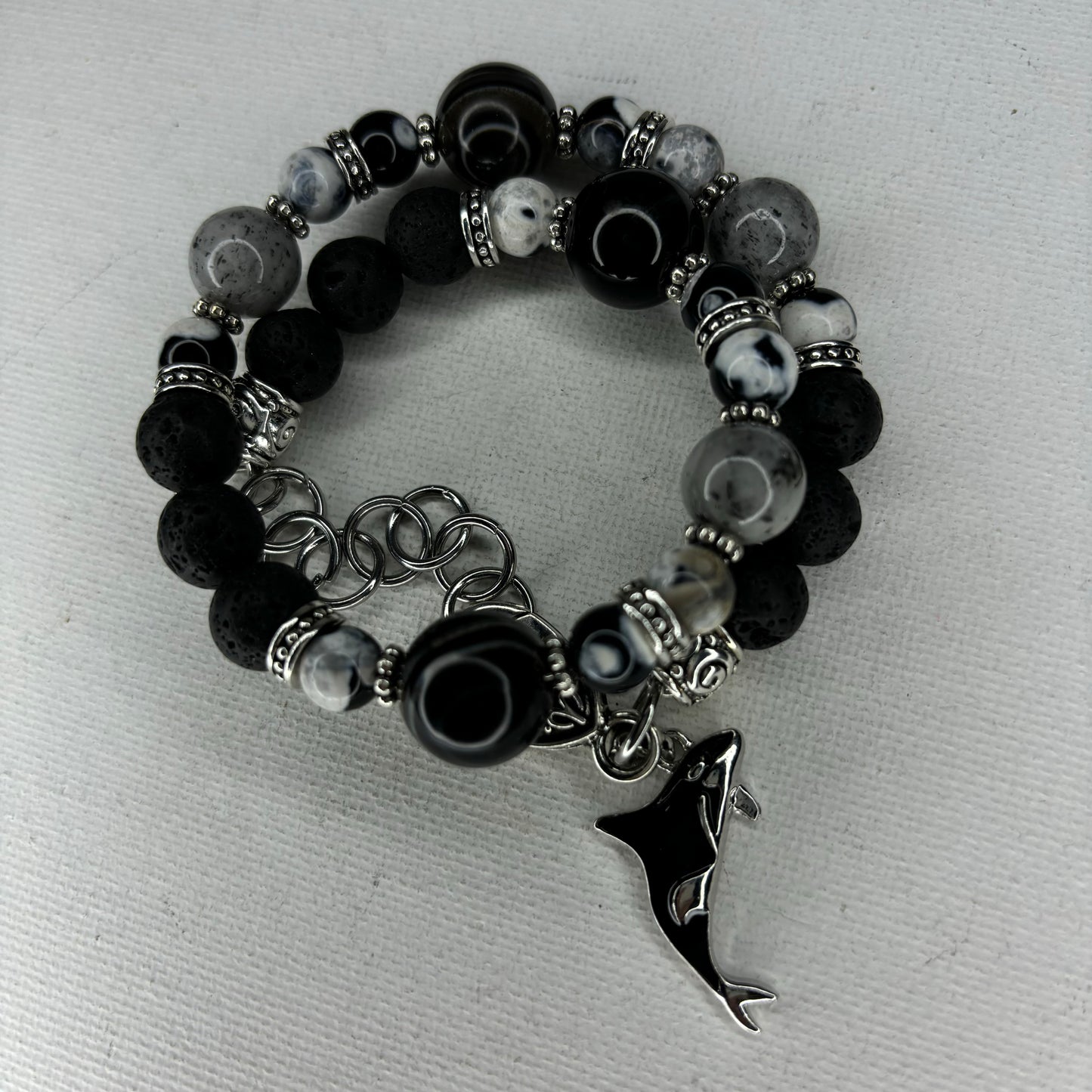 Orca Agate, Black Eye Agate Biotite Quartz Double Wire Wrap Bracelet!!