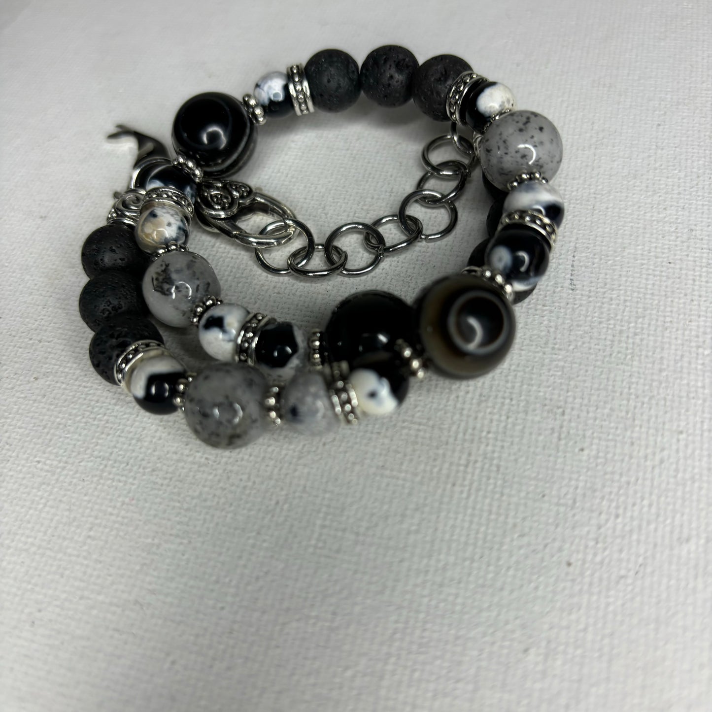 Orca Agate, Black Eye Agate Biotite Quartz Double Wire Wrap Bracelet!!