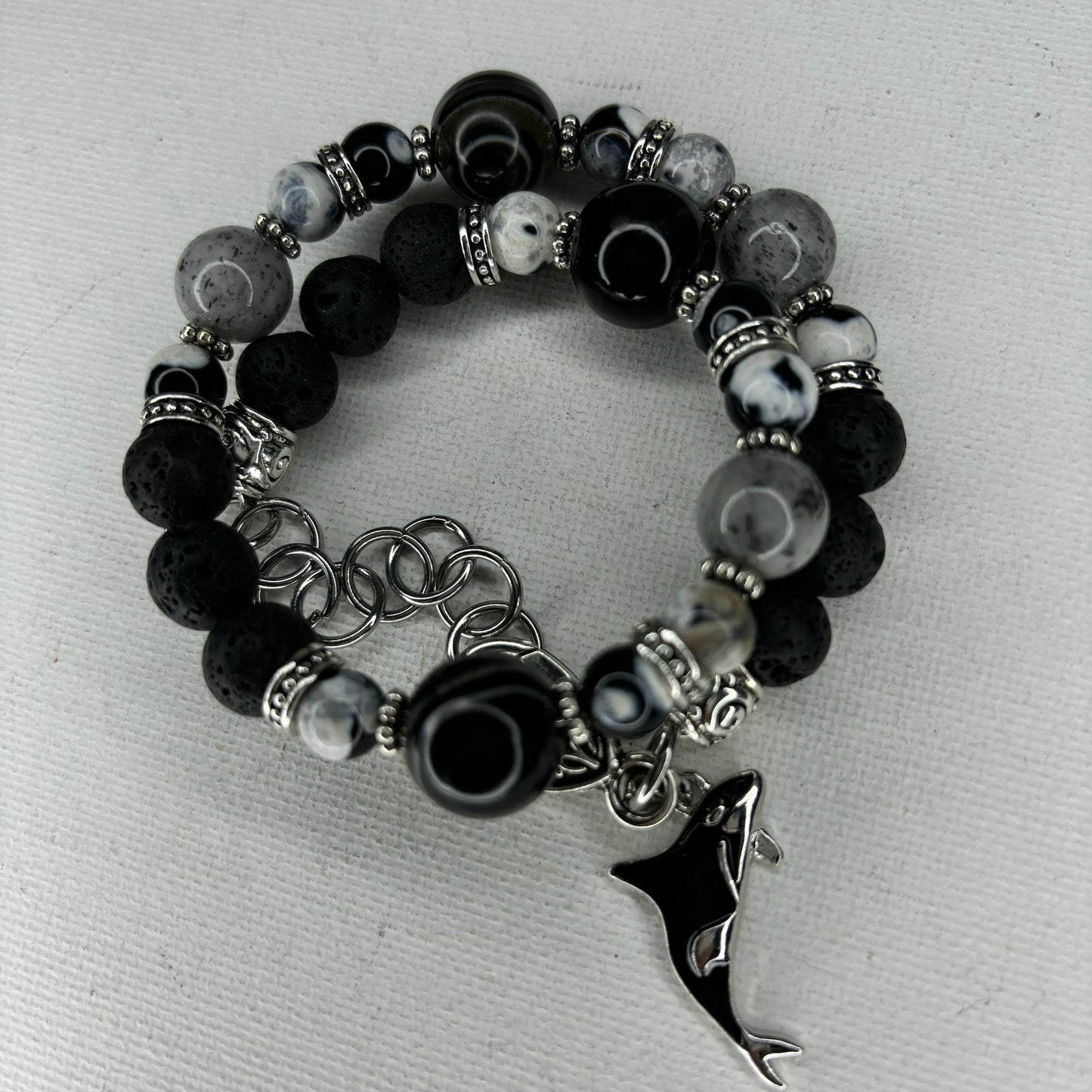 Orca Agate, Black Eye Agate Biotite Quartz Double Wire Wrap Bracelet!!