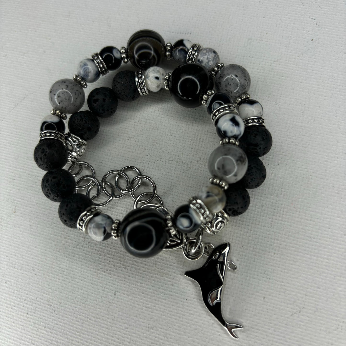 Orca Agate, Black Eye Agate Biotite Quartz Double Wire Wrap Bracelet!!