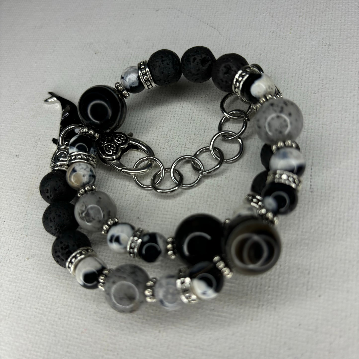 Orca Agate, Black Eye Agate Biotite Quartz Double Wire Wrap Bracelet!!