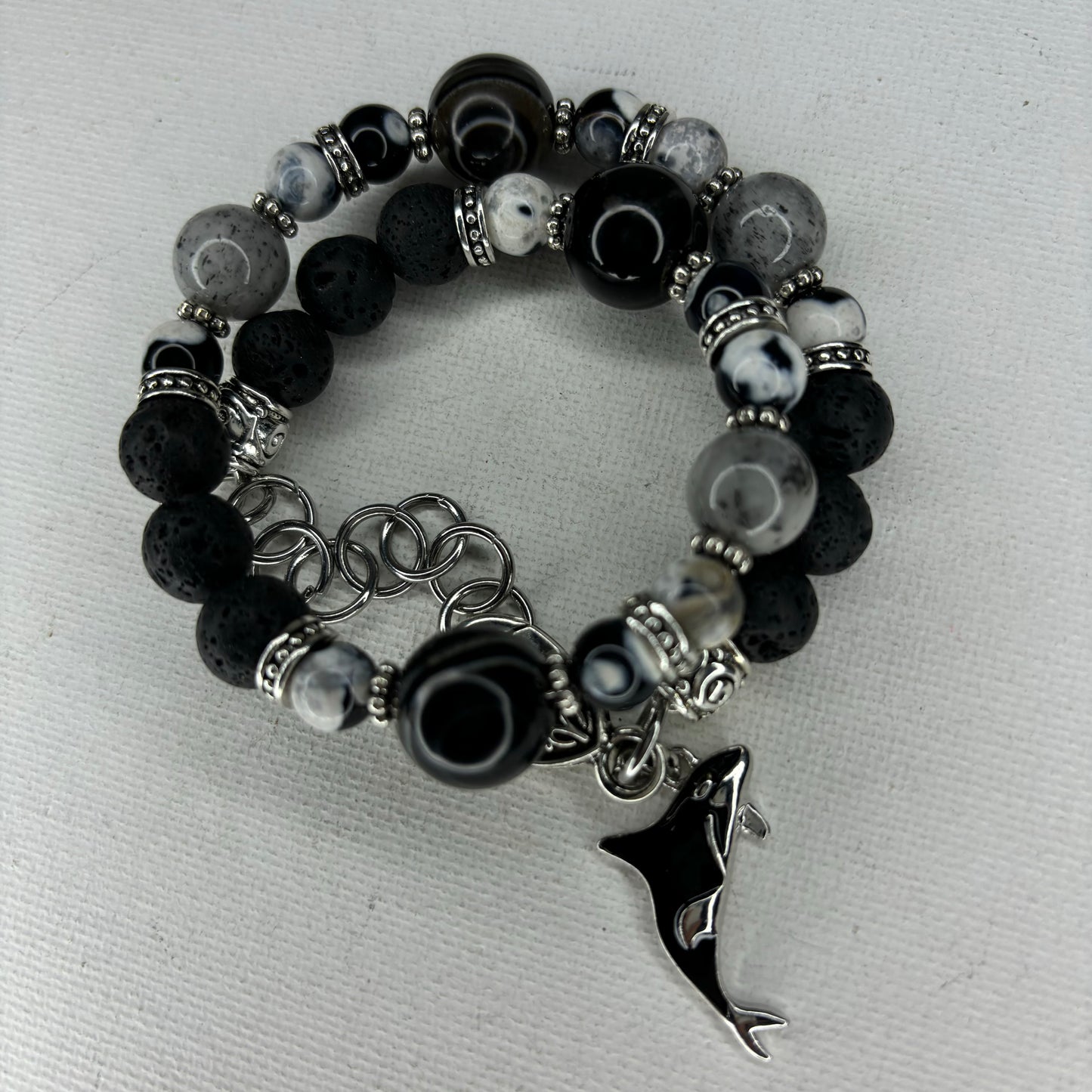 Orca Agate, Black Eye Agate Biotite Quartz Double Wire Wrap Bracelet!!