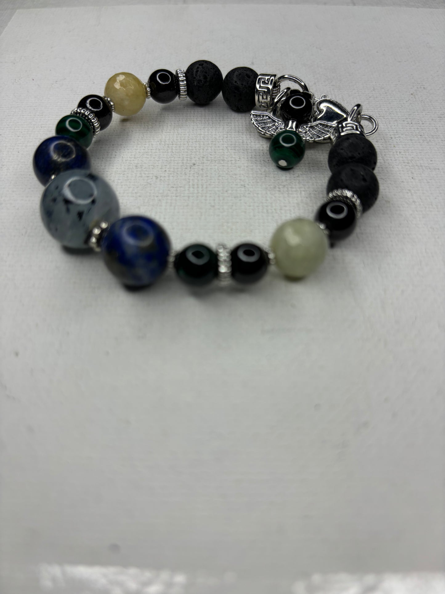 Aquamarine, Lapis Lazulli, Malachite, Garnet Bracelet