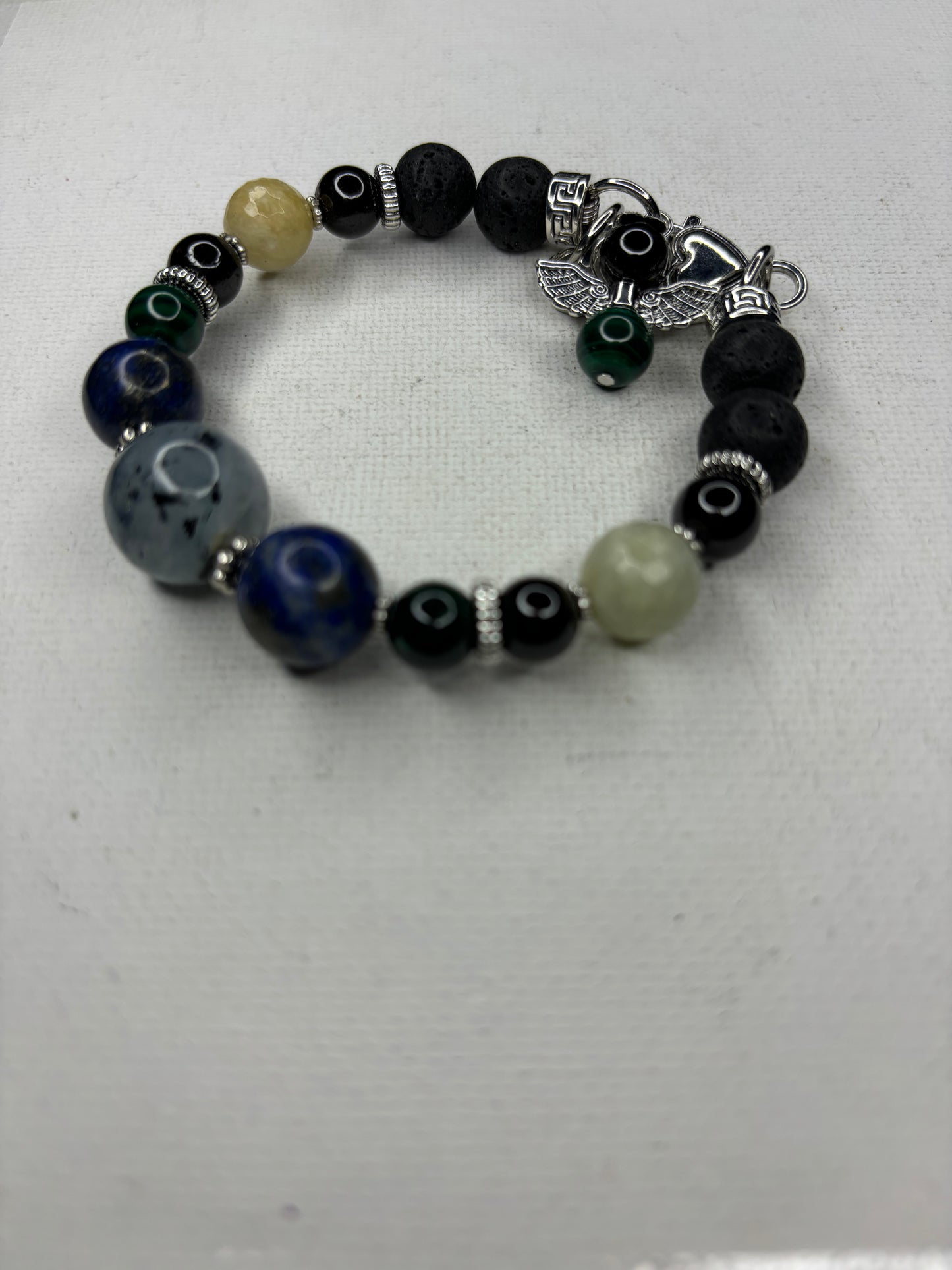 Aquamarine, Lapis Lazulli, Malachite, Garnet Bracelet