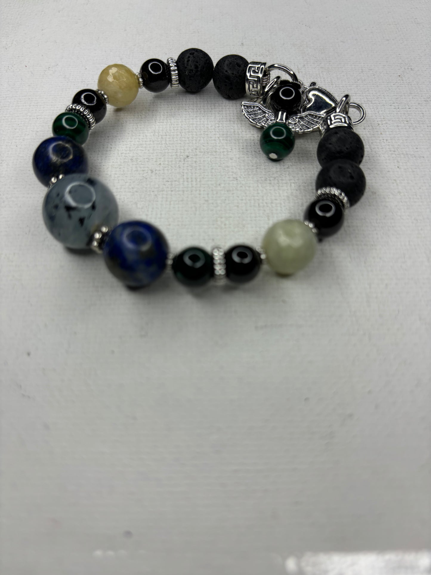 Aquamarine, Lapis Lazulli, Malachite, Garnet Bracelet