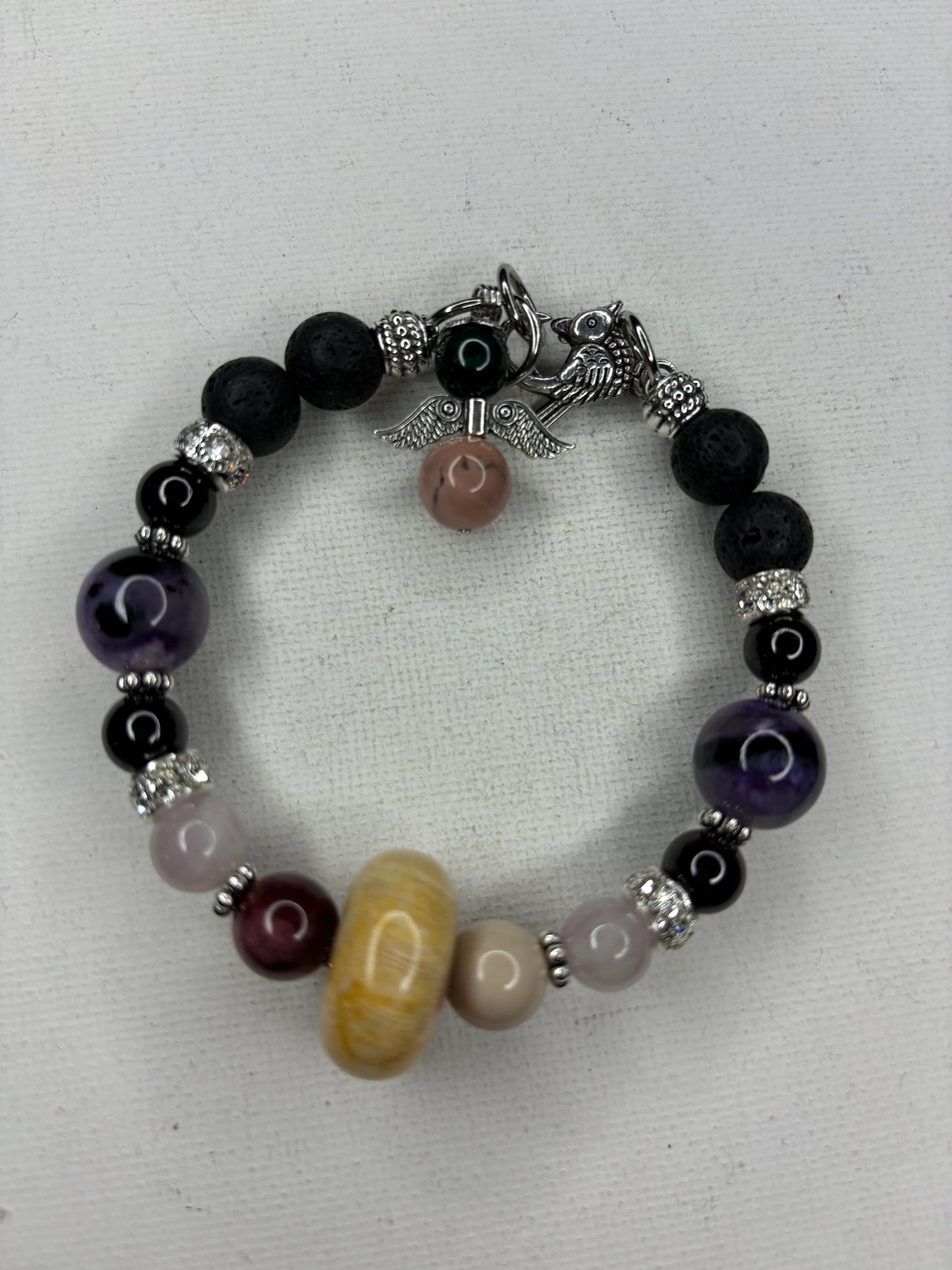 Coral, Mookaite, kunzite, garnet, Lepidolite Bracelet