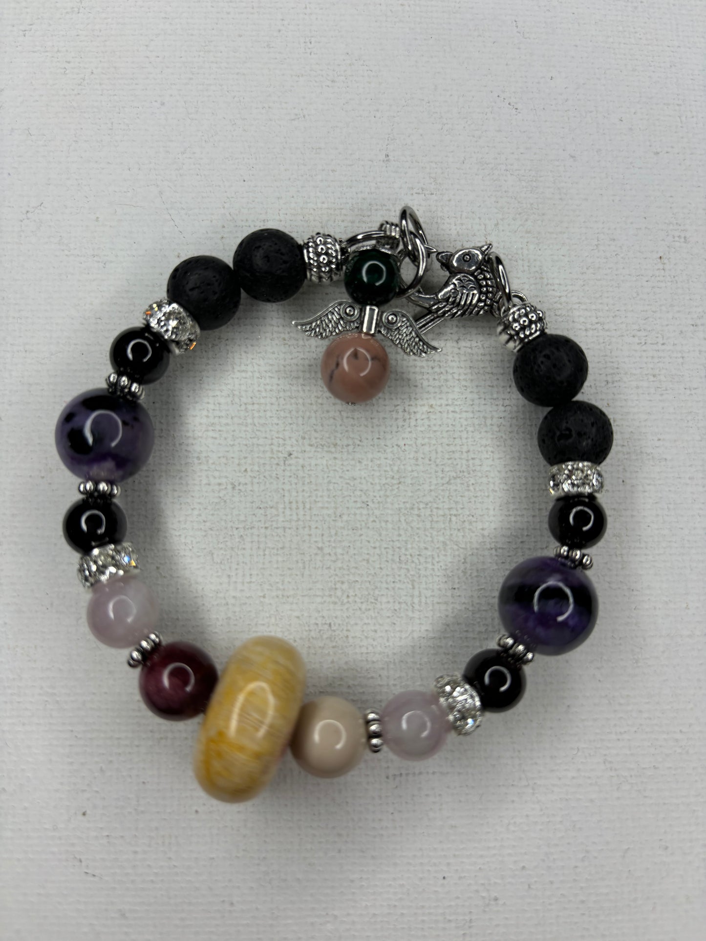 Coral, Mookaite, kunzite, garnet, Lepidolite Bracelet