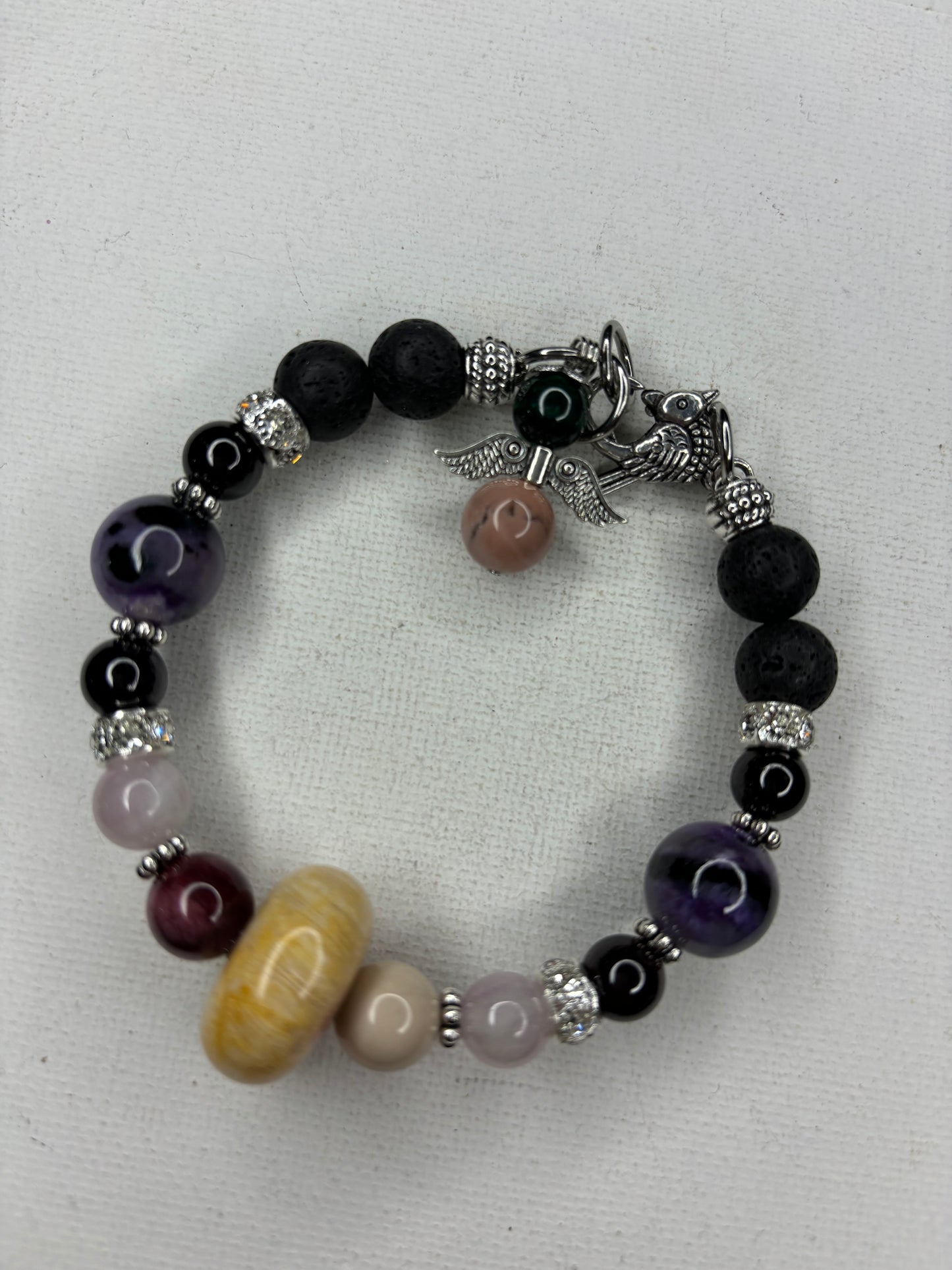 Coral, Mookaite, kunzite, garnet, Lepidolite Bracelet