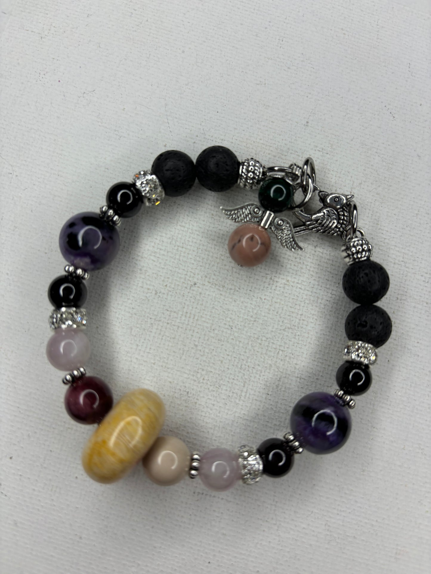 Coral, Mookaite, kunzite, garnet, Lepidolite Bracelet