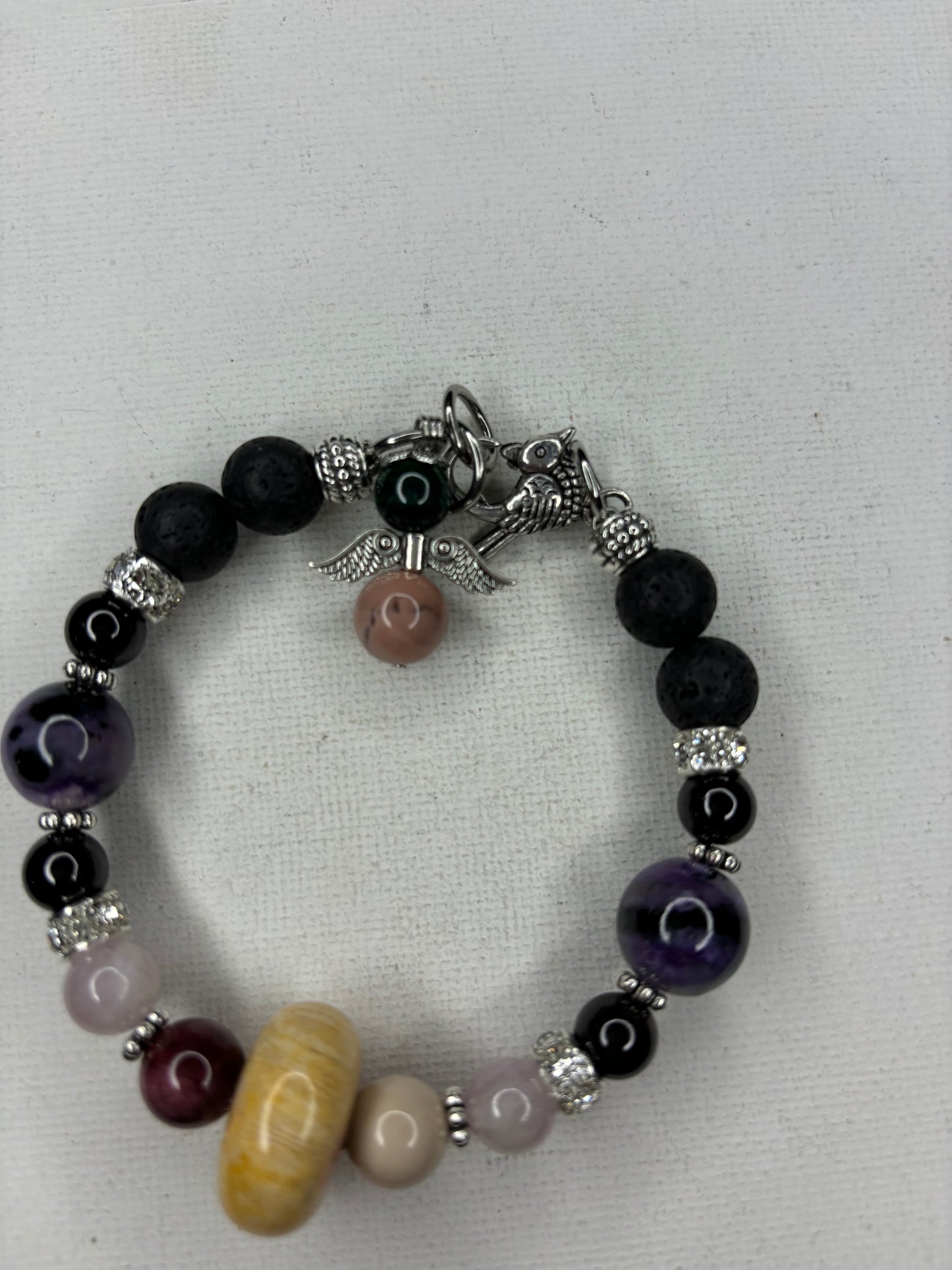 Coral, Mookaite, kunzite, garnet, Lepidolite Bracelet