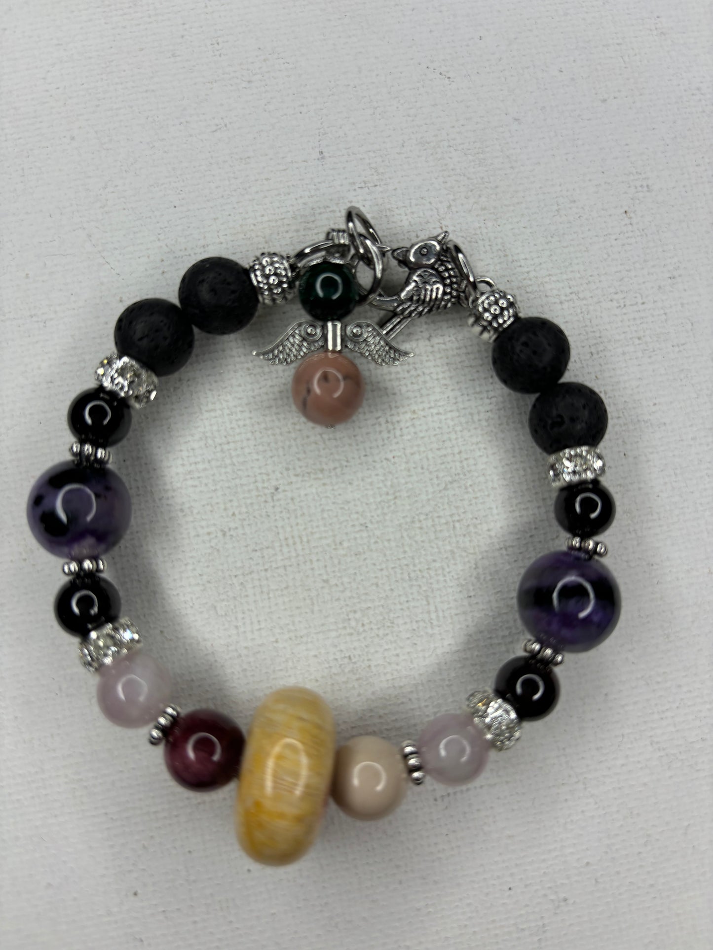 Coral, Mookaite, kunzite, garnet, Lepidolite Bracelet