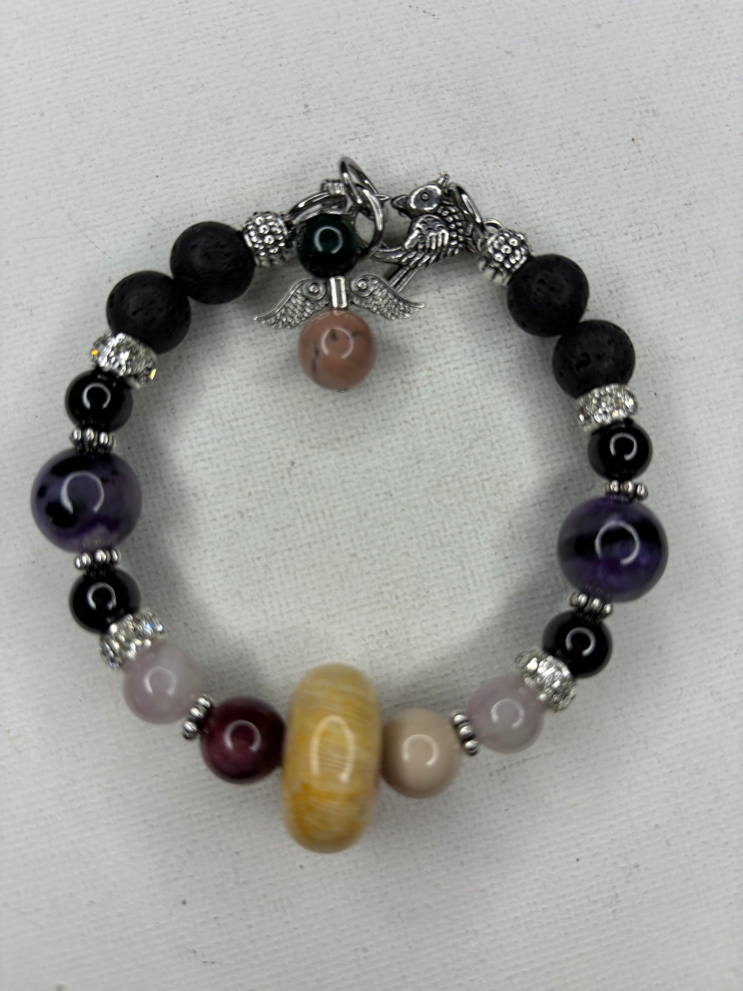 Coral, Mookaite, kunzite, garnet, Lepidolite Bracelet